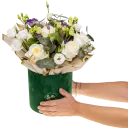 Flower box of roses and lisianthus